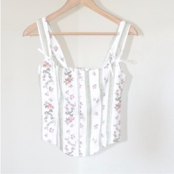 Reformation Minton Linen White and Pink Floral Blouse - Picture 7 of 7